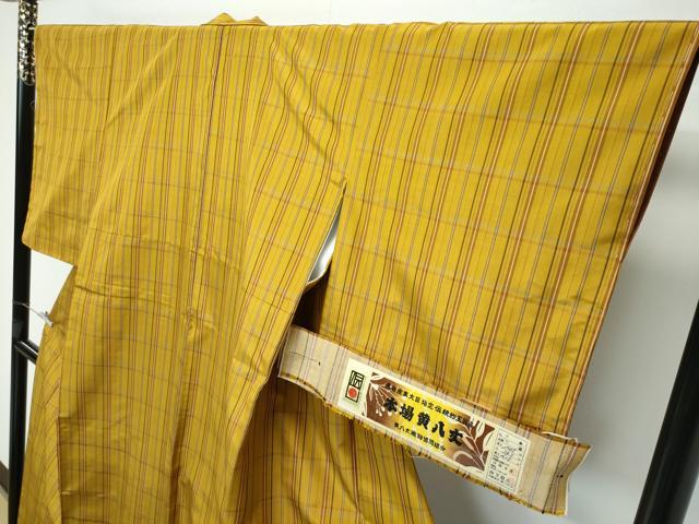 平和屋着物●極上　本場黄八丈　平織　紬　伝統工芸士　西條吉広　山下収古　手織　格子柄　証紙付き　逸品　CZAA3416s5