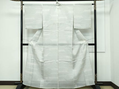 平和屋着物＊極上 夏物 本場大島紬 夏大島 白大島 幾何学文様 逸品 CZAA3422s5