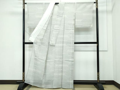 平和屋着物＊極上 夏物 本場大島紬 夏大島 白大島 幾何学文様 逸品 CZAA3422s5