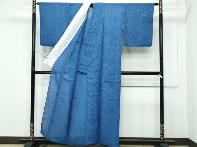 平和屋着物＊極上 夏物 色無地 紺鼠色 更紗唐草紋紗 逸品 未使用 CZAA3423s5