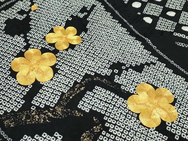 平和屋着物○極上 振袖 総絞り 駒刺繍 巻絵枝梅文 逸品