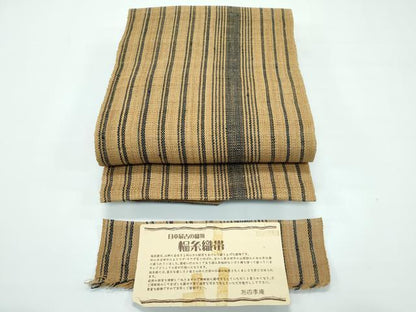 平和屋本店＊極上 夏物 古代原始布 科布 榀木織帯 八寸名古屋帯 布四季庵 間道 証紙付き 逸品 CZAA3446s5