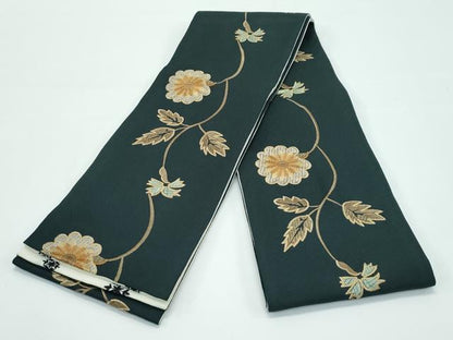 平和屋着物●極上　両面　半幅帯　総刺繍　草花文　逸品　CZAA3481s5