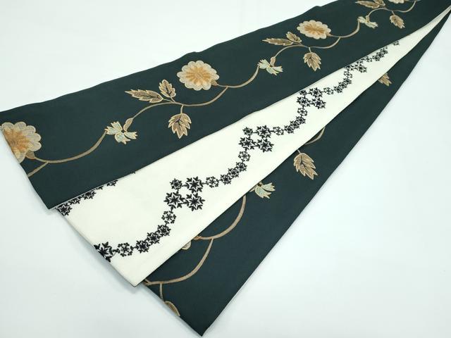 平和屋着物●極上　両面　半幅帯　総刺繍　草花文　逸品　CZAA3481s5