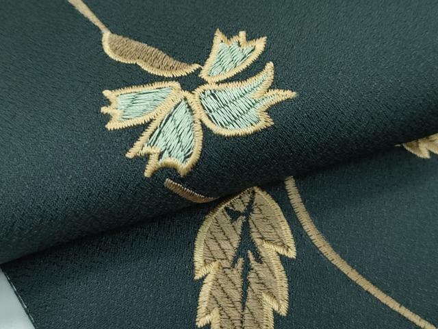 平和屋着物●極上　両面　半幅帯　総刺繍　草花文　逸品　CZAA3481s5