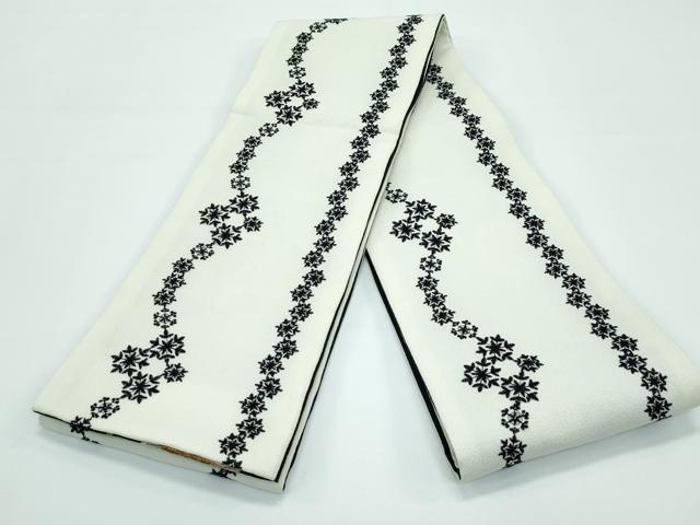 平和屋着物●極上　両面　半幅帯　総刺繍　草花文　逸品　CZAA3481s5