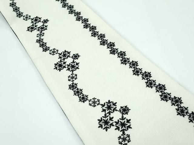 平和屋着物●極上　両面　半幅帯　総刺繍　草花文　逸品　CZAA3481s5