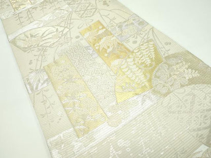 平和屋着物＊極上 夏物 西陣 川島織物 六通柄 本袋帯 絽 地紙重ね草花文 金銀糸 逸品 CZAA3495s5