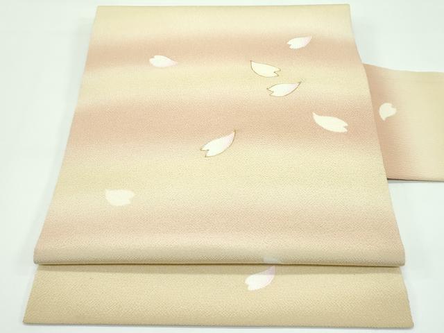 平和屋着物●極上　九寸名古屋帯　駒刺繍　舞花弁　鬼しぼ縮緬　逸品　CZAA3499s5