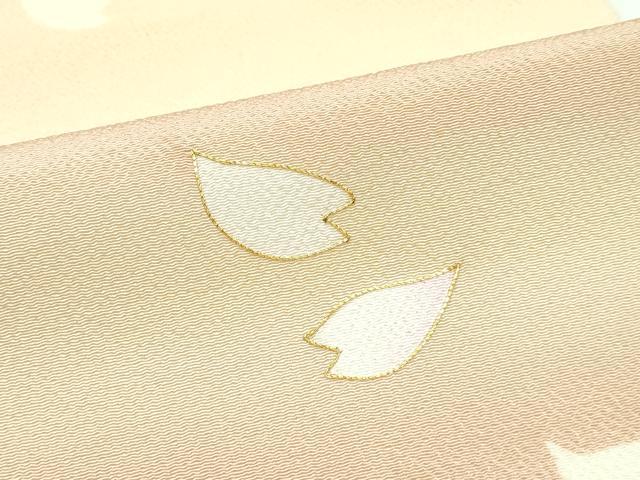 平和屋着物●極上　九寸名古屋帯　駒刺繍　舞花弁　鬼しぼ縮緬　逸品　CZAA3499s5
