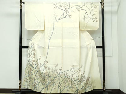 平和屋着物＊極上 夏物 訪問着 縦絽 枝花文 暈し染め 金彩 サンシャインイエロー色地 逸品 未使用 CZAA3502s5