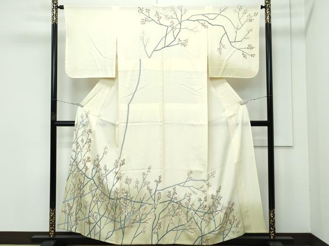 平和屋着物＊極上 夏物 訪問着 縦絽 枝花文 暈し染め 金彩 サンシャインイエロー色地 逸品 未使用 CZAA3502s5