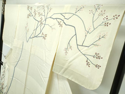 平和屋着物＊極上 夏物 訪問着 縦絽 枝花文 暈し染め 金彩 サンシャインイエロー色地 逸品 未使用 CZAA3502s5