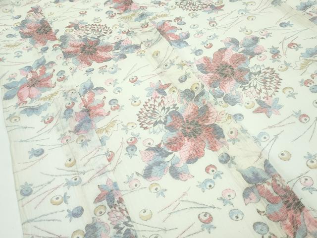 平和屋着物＊極上 夏物 本場小千谷ちぢみ 草花文 逸品 CZAA3512s5