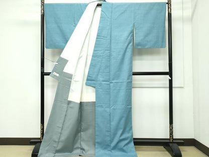 平和屋本店■極上　本場結城紬　重要無形文化財　結織苑　結城手織紬　色無地　水浅葱色　やまと誂製　証紙付き　逸品　CZAA3528s5