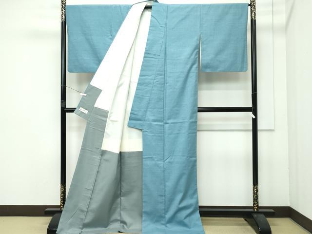 平和屋本店■極上　本場結城紬　重要無形文化財　結織苑　結城手織紬　色無地　水浅葱色　やまと誂製　証紙付き　逸品　CZAA3528s5