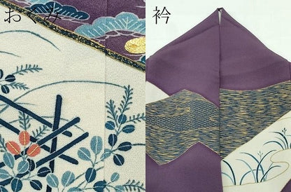 平和屋本店■極上　人間国宝　五代　田畑喜八　訪問着　駒刺繍　飛鶴風景花文　金彩　葡萄鼠色地　逸品　CZAA3530s5