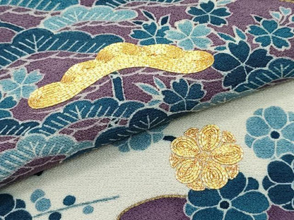 平和屋本店■極上　人間国宝　五代　田畑喜八　訪問着　駒刺繍　飛鶴風景花文　金彩　葡萄鼠色地　逸品　CZAA3530s5