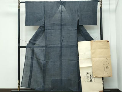 平和屋本店＊極上 夏物 重要無形文化財 越後上布 芋麻 銀座 志ま亀 縞 たとう紙付き 逸品 CZAA3541s5