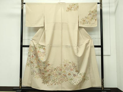 平和屋着物＊極上 夏物 訪問着 絽 型染め 更紗唐草文 銀彩 榛色地 逸品 未使用 CZAA3542s5
