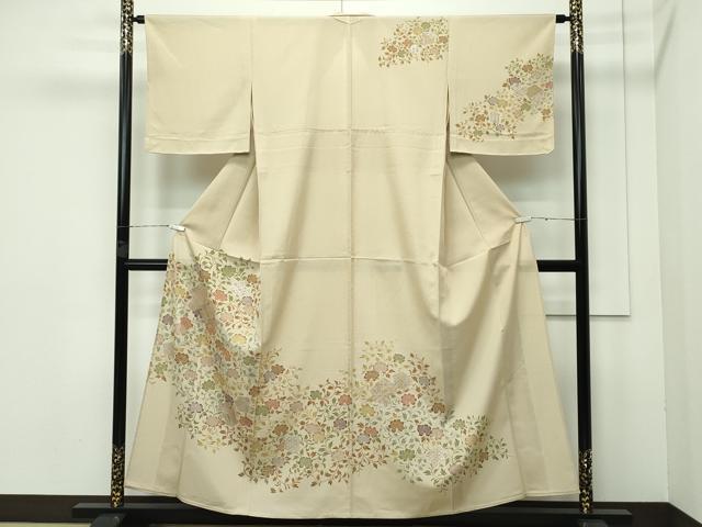 平和屋着物＊極上 夏物 訪問着 絽 型染め 更紗唐草文 銀彩 榛色地 逸品 未使用 CZAA3542s5
