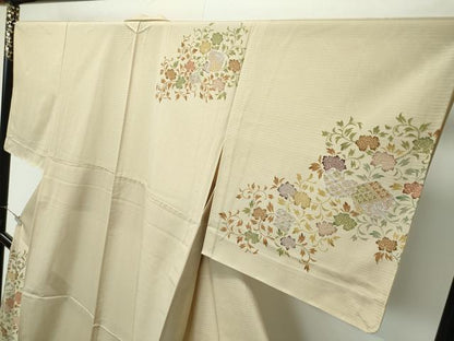 平和屋着物＊極上 夏物 訪問着 絽 型染め 更紗唐草文 銀彩 榛色地 逸品 未使用 CZAA3542s5