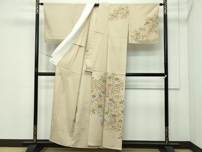 平和屋着物＊極上 夏物 訪問着 絽 型染め 更紗唐草文 銀彩 榛色地 逸品 未使用 CZAA3542s5