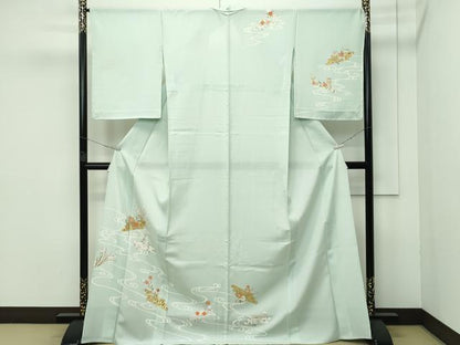 平和屋本店＊極上 夏物 訪問着 絽 駒刺繍 花筏文 金彩 夏虫色地 逸品 未使用 CZAA3544s5