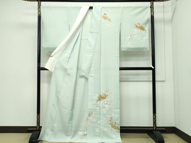 平和屋本店＊極上 夏物 訪問着 絽 駒刺繍 花筏文 金彩 夏虫色地 逸品 未使用 CZAA3544s5