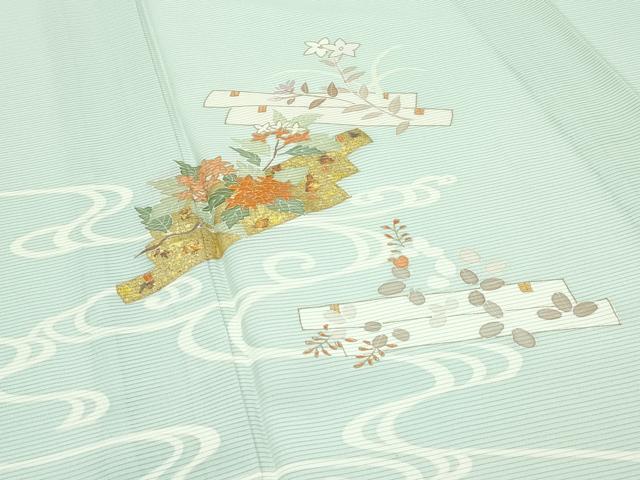 平和屋本店＊極上 夏物 訪問着 絽 駒刺繍 花筏文 金彩 夏虫色地 逸品 未使用 CZAA3544s5