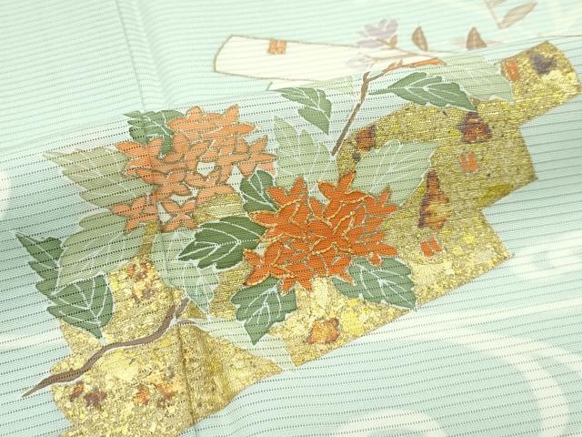 平和屋本店＊極上 夏物 訪問着 絽 駒刺繍 花筏文 金彩 夏虫色地 逸品 未使用 CZAA3544s5