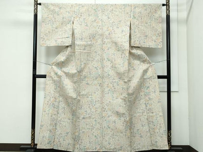 平和屋着物▽極上 小千谷紬 単衣 草花文 逸品 CZAA3556s5