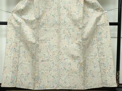 平和屋着物▽極上 小千谷紬 単衣 草花文 逸品 CZAA3556s5