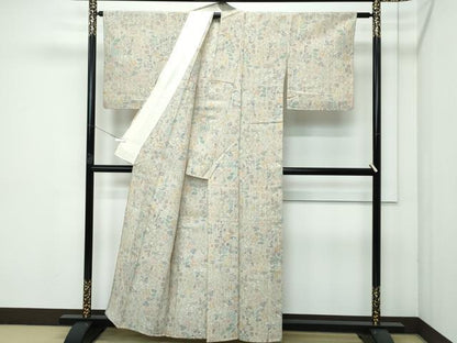 平和屋着物▽極上 小千谷紬 単衣 草花文 逸品 CZAA3556s5