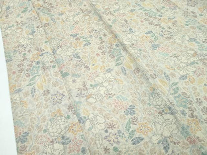 平和屋着物▽極上 小千谷紬 単衣 草花文 逸品 CZAA3556s5