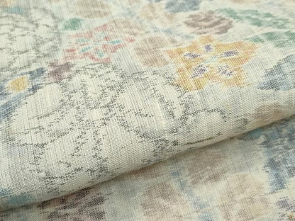 平和屋着物▽極上 小千谷紬 単衣 草花文 逸品 CZAA3556s5