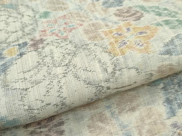 平和屋着物▽極上 小千谷紬 単衣 草花文 逸品 CZAA3556s5