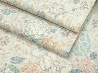 平和屋着物▽極上 小千谷紬 単衣 草花文 逸品 CZAA3556s5