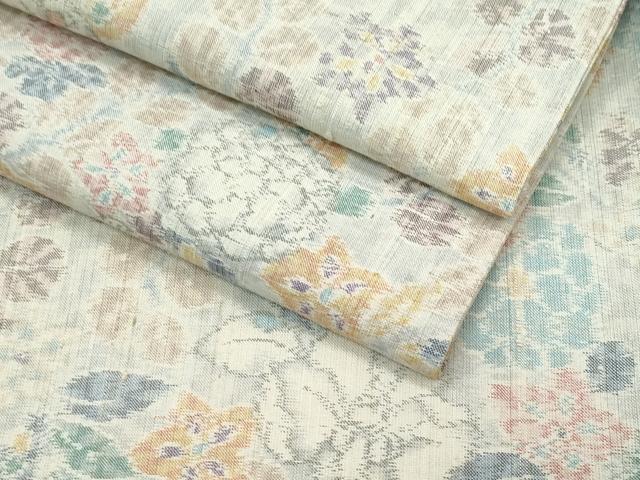 平和屋着物▽極上 小千谷紬 単衣 草花文 逸品 CZAA3556s5