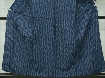 平和屋着物■極上　久留米絣　単衣　藍　伝統工芸絣　紗綾形文　反端付き　綿　逸品　CZAA3562s5
