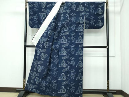 平和屋着物●極上 弓浜絣 単衣 唐子 東武百貨店扱い 逸品 CZAA3563s5