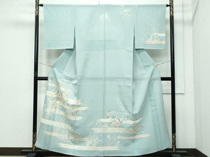 平和屋着物＊極上 夏物 訪問着 絽 草花霞文 銀彩 青白橡色地 逸品 未使用 CZAA3571s5