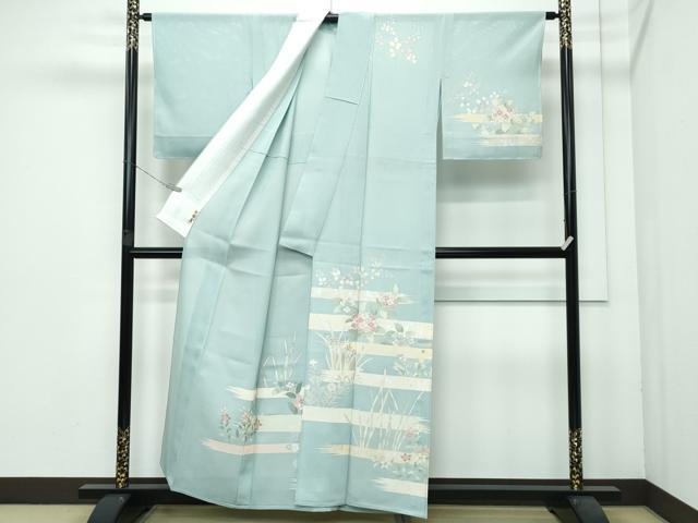 平和屋着物＊極上 夏物 訪問着 絽 草花霞文 銀彩 青白橡色地 逸品 未使用 CZAA3571s5