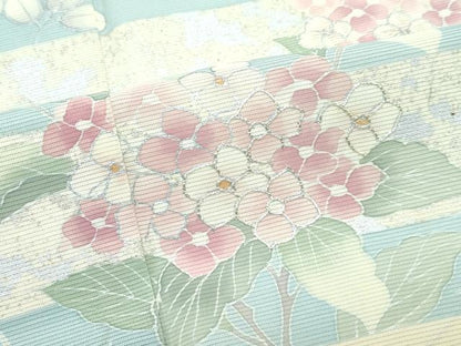 平和屋着物＊極上 夏物 訪問着 絽 草花霞文 銀彩 青白橡色地 逸品 未使用 CZAA3571s5