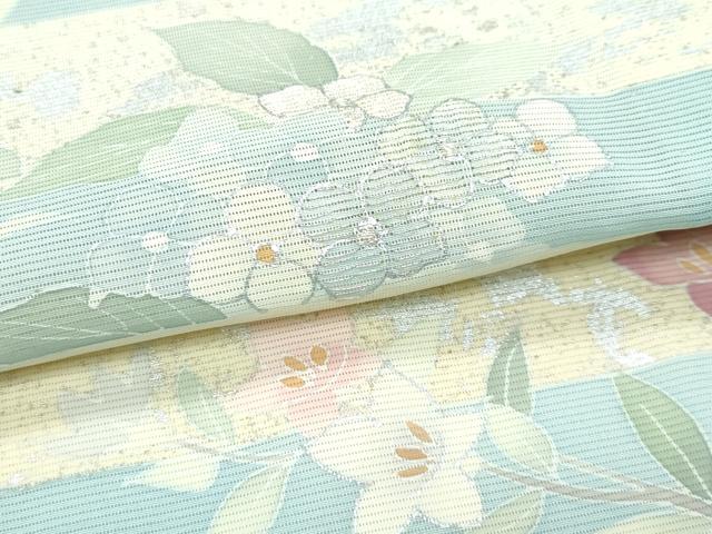 平和屋着物＊極上 夏物 訪問着 絽 草花霞文 銀彩 青白橡色地 逸品 未使用 CZAA3571s5