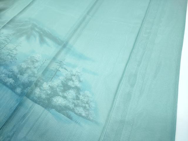 平和屋着物▽極上 訪問着 無双 紗袷 紗×絽 手描き 遠山樹林文 暈し染め 薄青色地 さが美扱い 逸品 CZAA3574s5