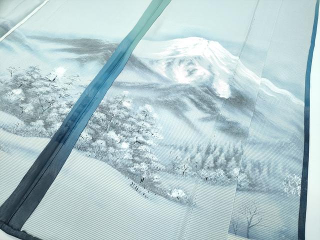 平和屋着物▽極上 訪問着 無双 紗袷 紗×絽 手描き 遠山樹林文 暈し染め 薄青色地 さが美扱い 逸品 CZAA3574s5