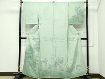 平和屋着物▽極上 訪問着 無双 紗袷 紗×絽 手描き 藤花房 暈し染め 柳茶色地 逸品 CZAA3575s5