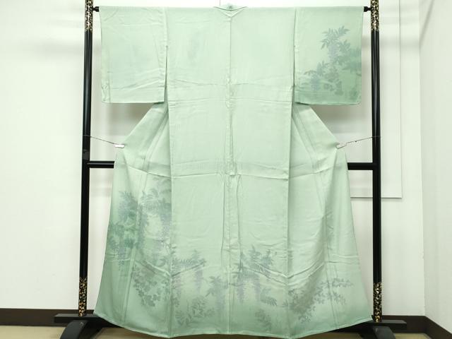 平和屋着物▽極上 訪問着 無双 紗袷 紗×絽 手描き 藤花房 暈し染め 柳茶色地 逸品 CZAA3575s5