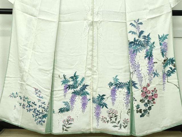 平和屋着物▽極上 訪問着 無双 紗袷 紗×絽 手描き 藤花房 暈し染め 柳茶色地 逸品 CZAA3575s5